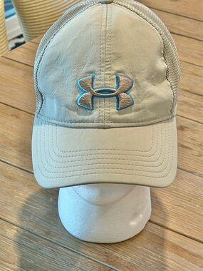 Under Armour Beige Mesh Cap with Blue Logo Trim